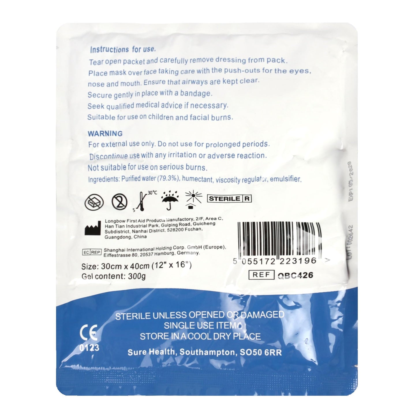 Qualicare Burn Gel Face Mask 30cm x 40cm - Sterile Soft Foam Dressing Soaked in Water-Based Hydrogel
