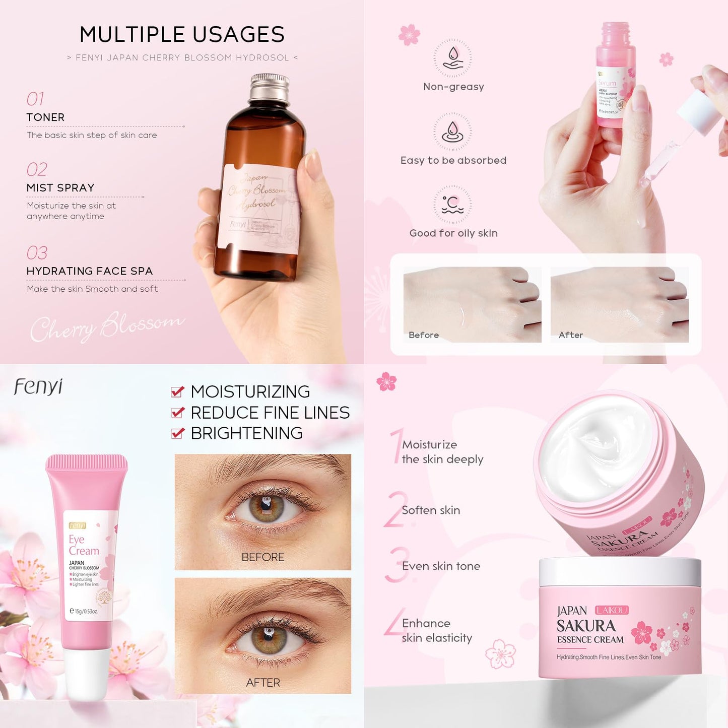 Shengqialun Skin Care Sets & Kits Sakura, Skin Care Sets For Teenagers, Gifts For Teenage Girls Pamper Sets For Women Basic Skin Care Moisturizing Set With Mud Mask, Cleanser, Serum, Cream