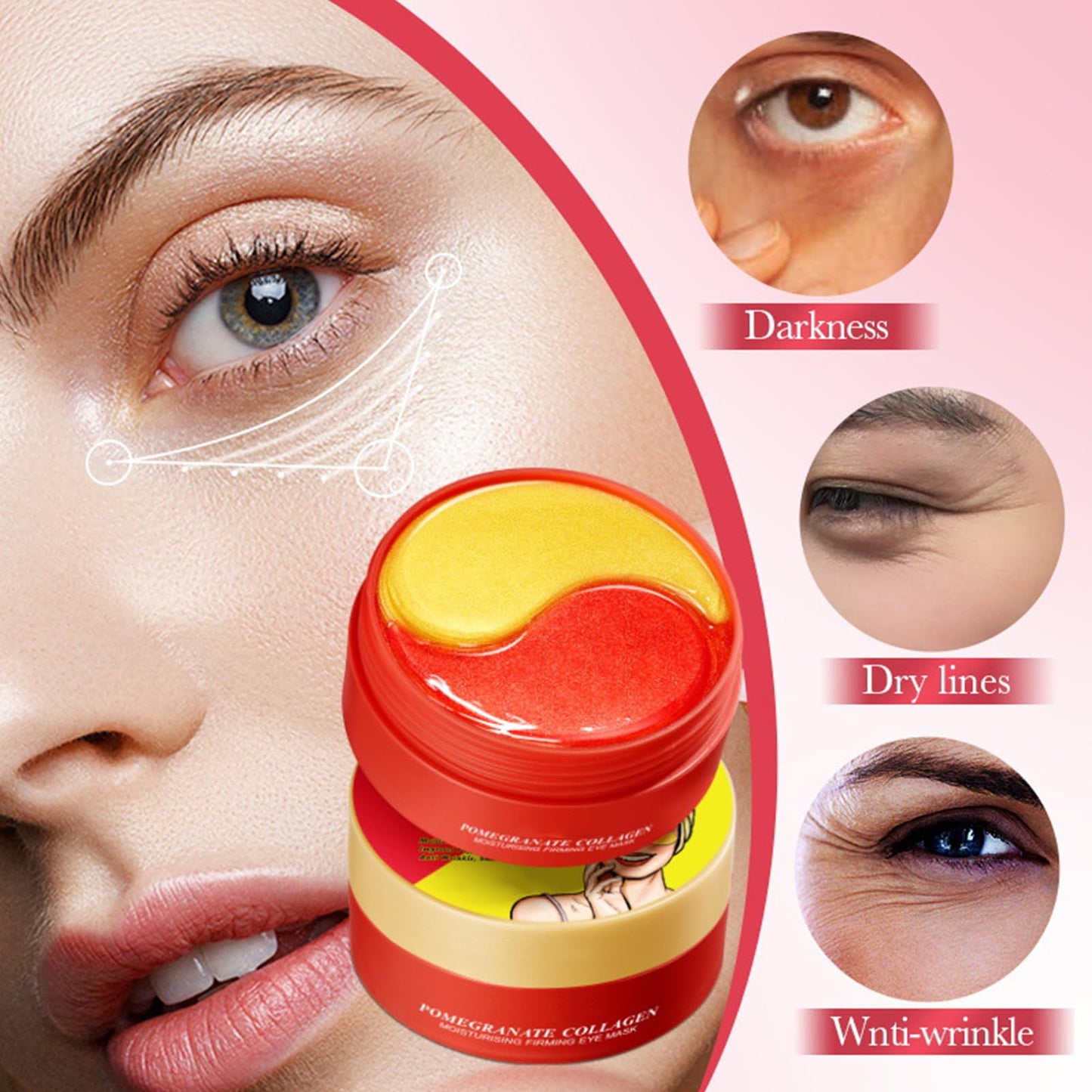 Pomegranate Collagen Pomegranate & Collagen Eye Mask - Intensive Anti-Ageing Eye Mask Firming Moisturiser for Wrinkle Free - Reduces Bags & Provides 72 Hours Long-Term Moisture