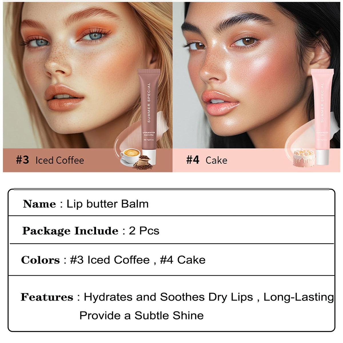 Summer Special Lip Butter Balm, Instant Lip Mask Hydrating & Nourishing Lip Gloss with Perfect Shine - Moisture Care for Dry Lips