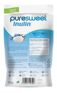 Puresweet® Premium Inulin Prebiotic Fibre Powder 500g - Chicory Root, 100% Pure Inulin, Highly Soluble, Made in The EU, Fructo Oligosaccharide (FOS), Gluten Free, Vegan.