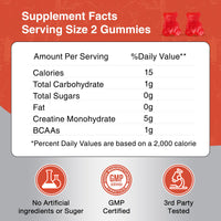 Creatine Gummies 5000mg Creatine Monohydrate with 1000mg BCAAs per Serving for Men & Women, Vegan & Sugar-Free, Easy Pre/Post Workout Gym Support for Performance and Muscle Power (2 Month Supply)
