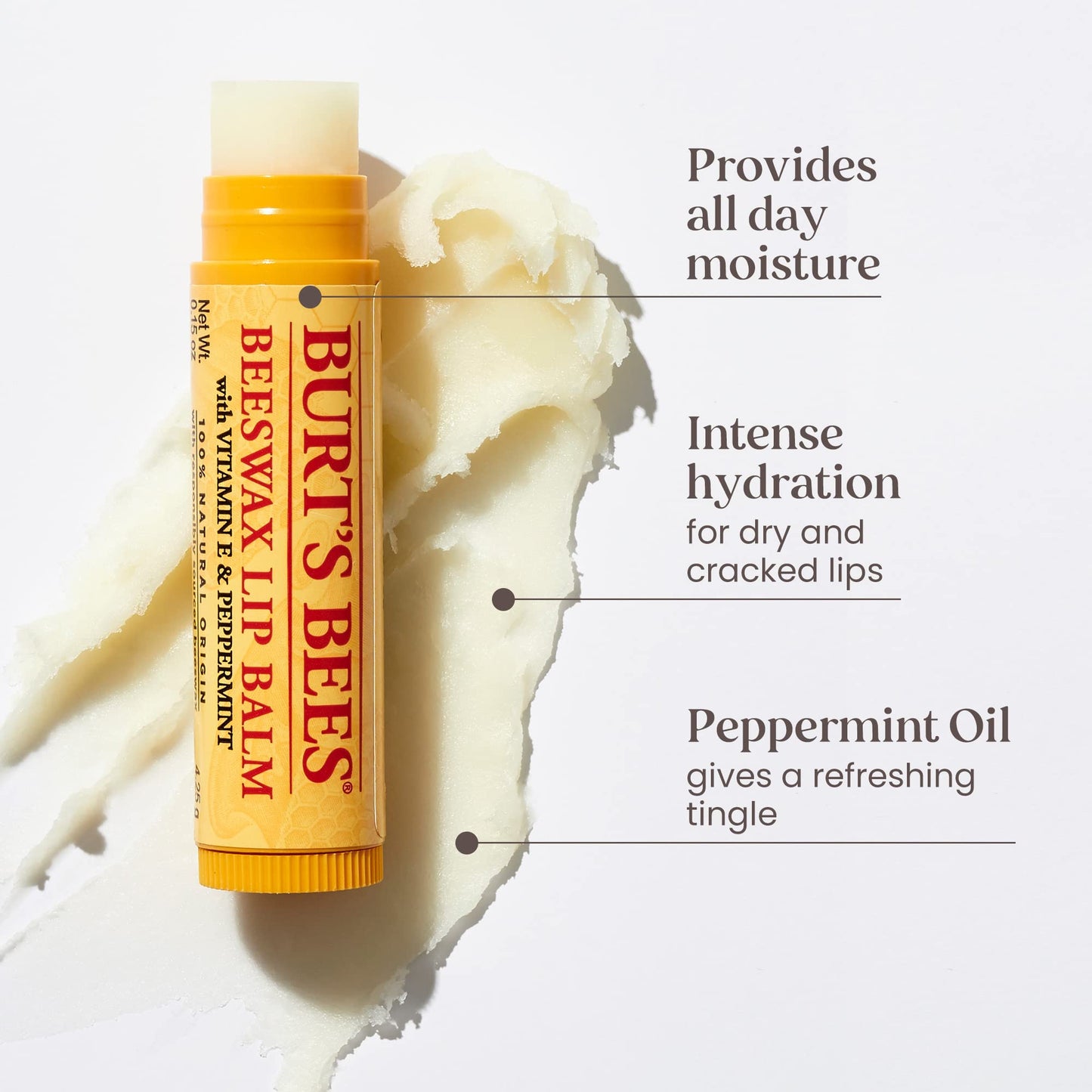 Burt's Bees Lip Balm Duo Pack, Includes Moisturising Beeswax with Peppermint & Vitamin E and Vanilla Bean, 2x4.25g