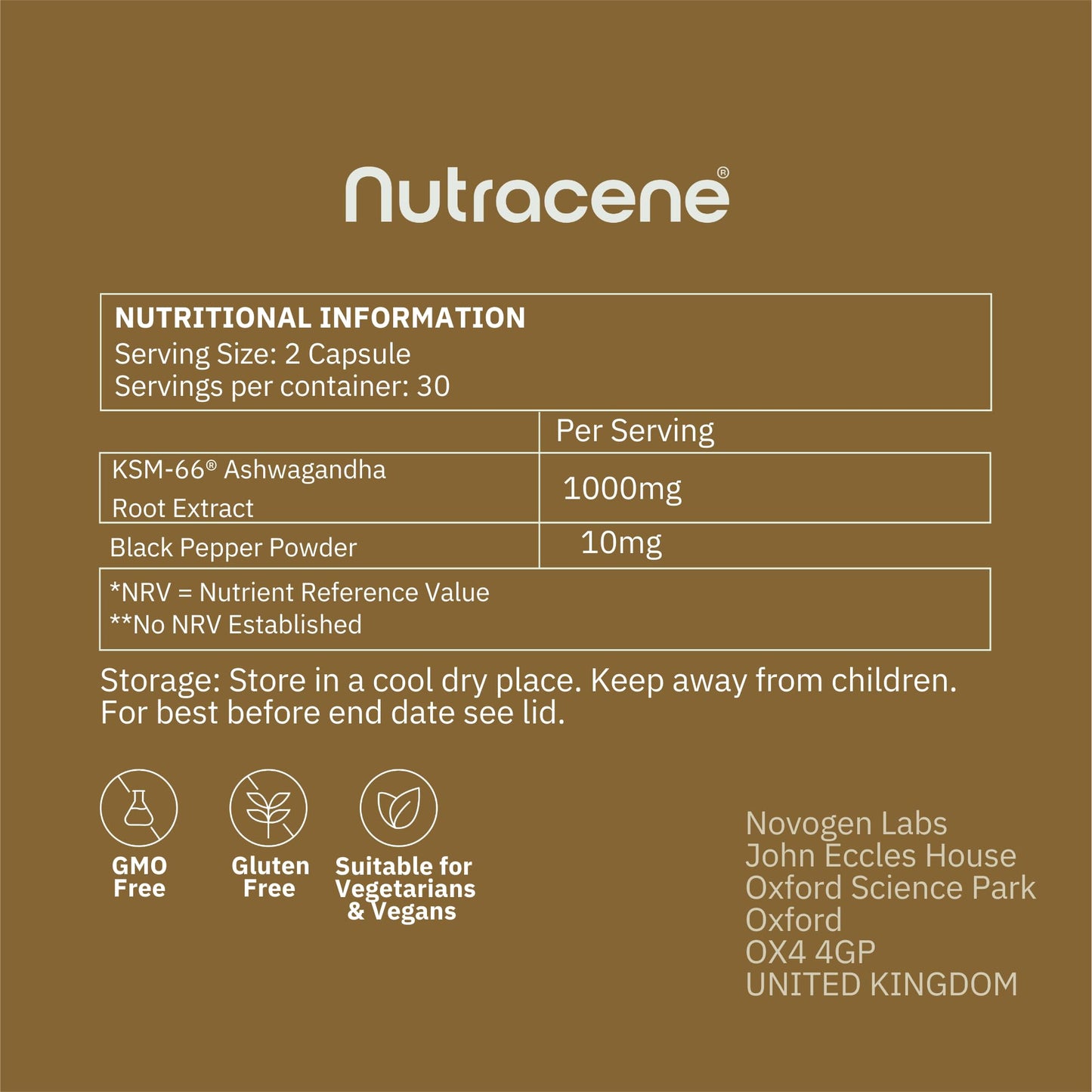 NUTRACENE Nutracene Ashwagandha KSM-66 1,000mg with Black Pepper | High Strength Adaptogen | Stress Relief | Energy & Cognitive Support | Made in The UK | Vegan Friendly