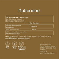 NUTRACENE Nutracene Ashwagandha KSM-66 1,000mg with Black Pepper | High Strength Adaptogen | Stress Relief | Energy & Cognitive Support | Made in The UK | Vegan Friendly