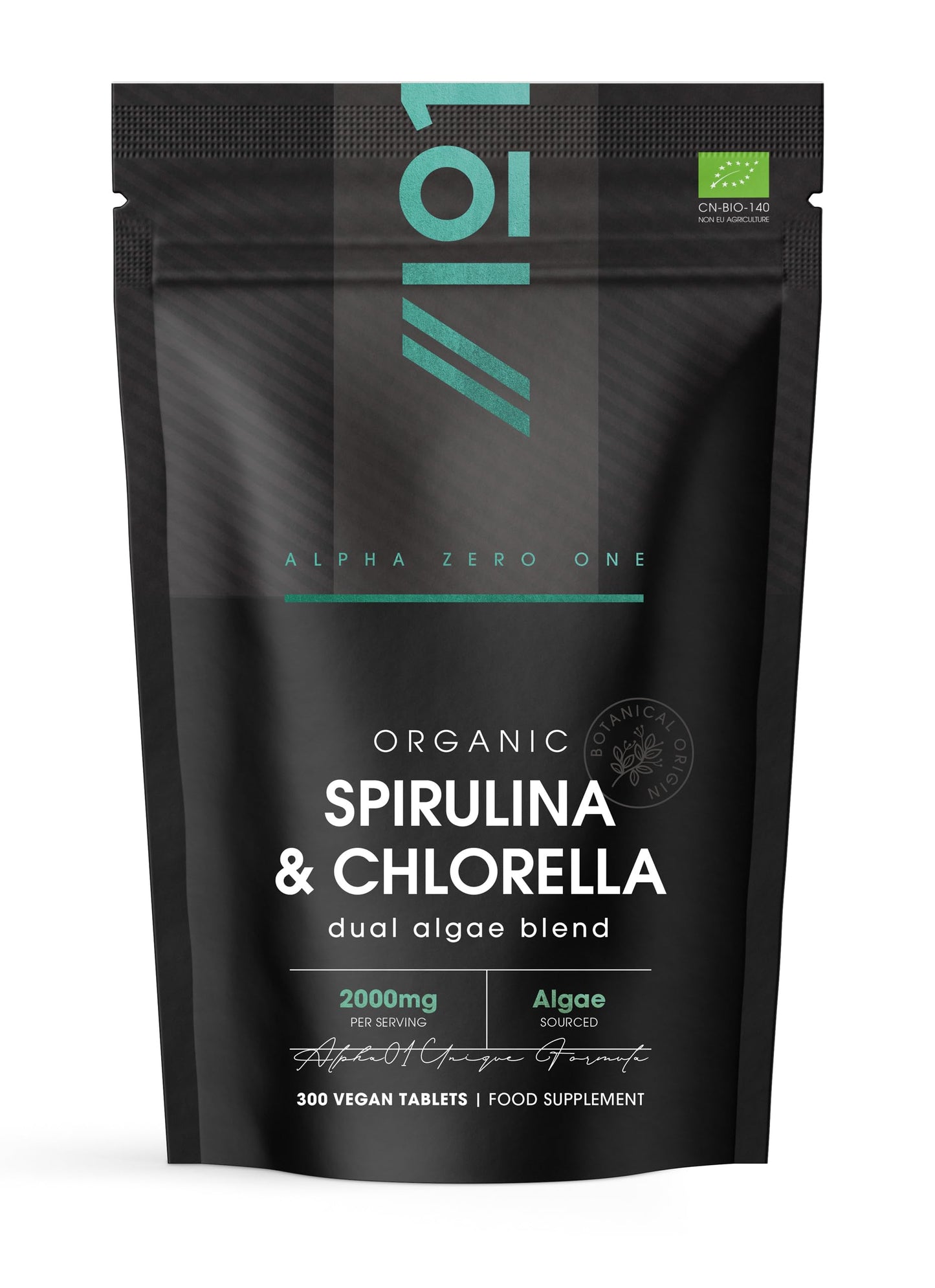 ALPHA01 Organic Spirulina & Chlorella 2000mg - 300 Tablets - Broken Cell Wall - Cold Pressed Pure Supplement with No Additives (75 Day Supply) by Alpha01