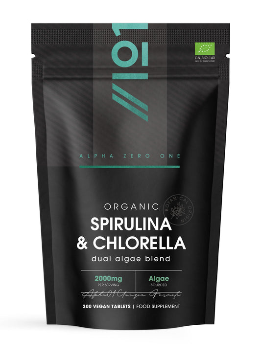 ALPHA01 Organic Spirulina & Chlorella 2000mg - 300 Tablets - Broken Cell Wall - Cold Pressed Pure Supplement with No Additives (75 Day Supply) by Alpha01