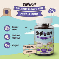 Shruum SHRUUM Lions Mane Gummies 2000mg - Mushroom Gummies for Focus & Clarity Without Caffeine - Sugar Free, Vegan, with Vitamin B6 - Blueberry - 60 Gummies (30 Day Supply)