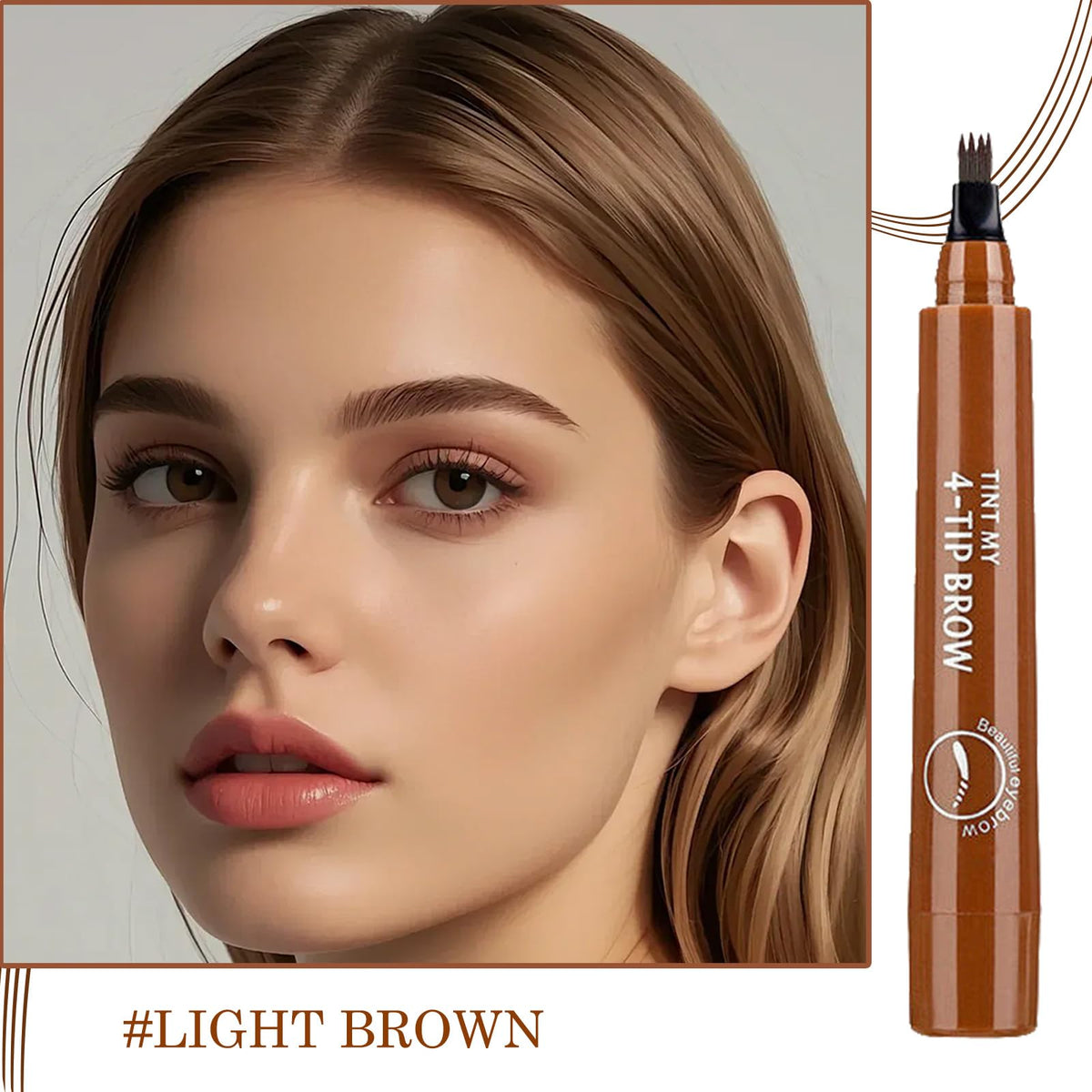 ZoeyShine Waterproof 4-Fork Brow Pen, Smudge-Proof Eyebrow Pencil for Realistic Hair Strokes, Long Wear Brow Marker for Shaping Arches, Filling Gaps and Creating Natural Looking Brows(Light brown)