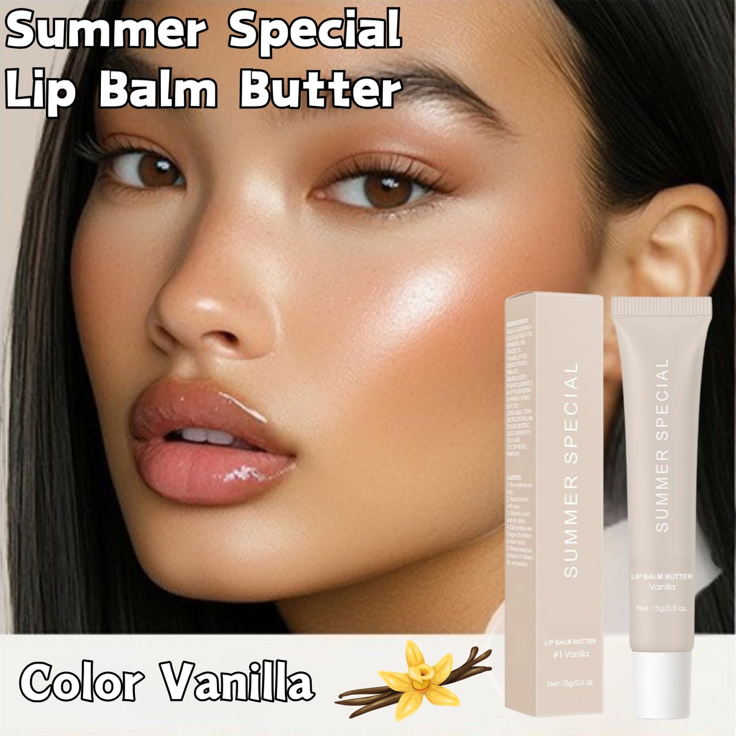 Summer Special Lip Balm Butter, Lip Balm for Moisturizing & Nourishing, Long Lasting Hydrating Lip Gloss, Non Greasy Lip Oil, Smoothes Dry Lips, Easy to carry, Color Vanilla, 15g