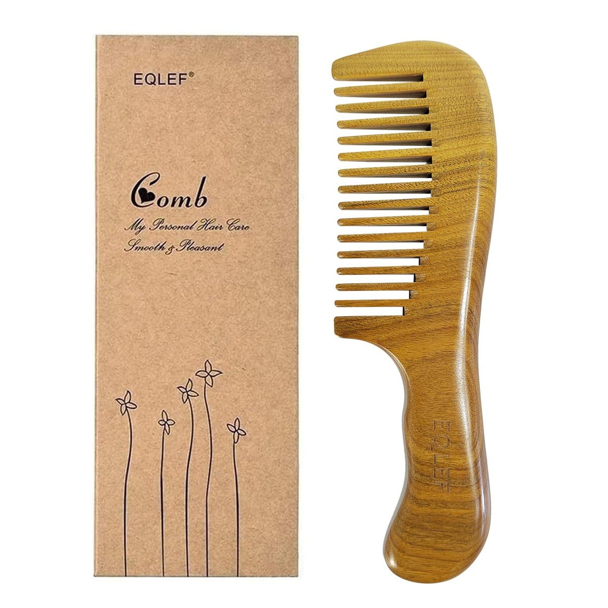 EQLEF Green Sandalwood Wide-tooth Natural comb, Large Sandal Wood Hair Comb Wooden Comb Anti Static Combs