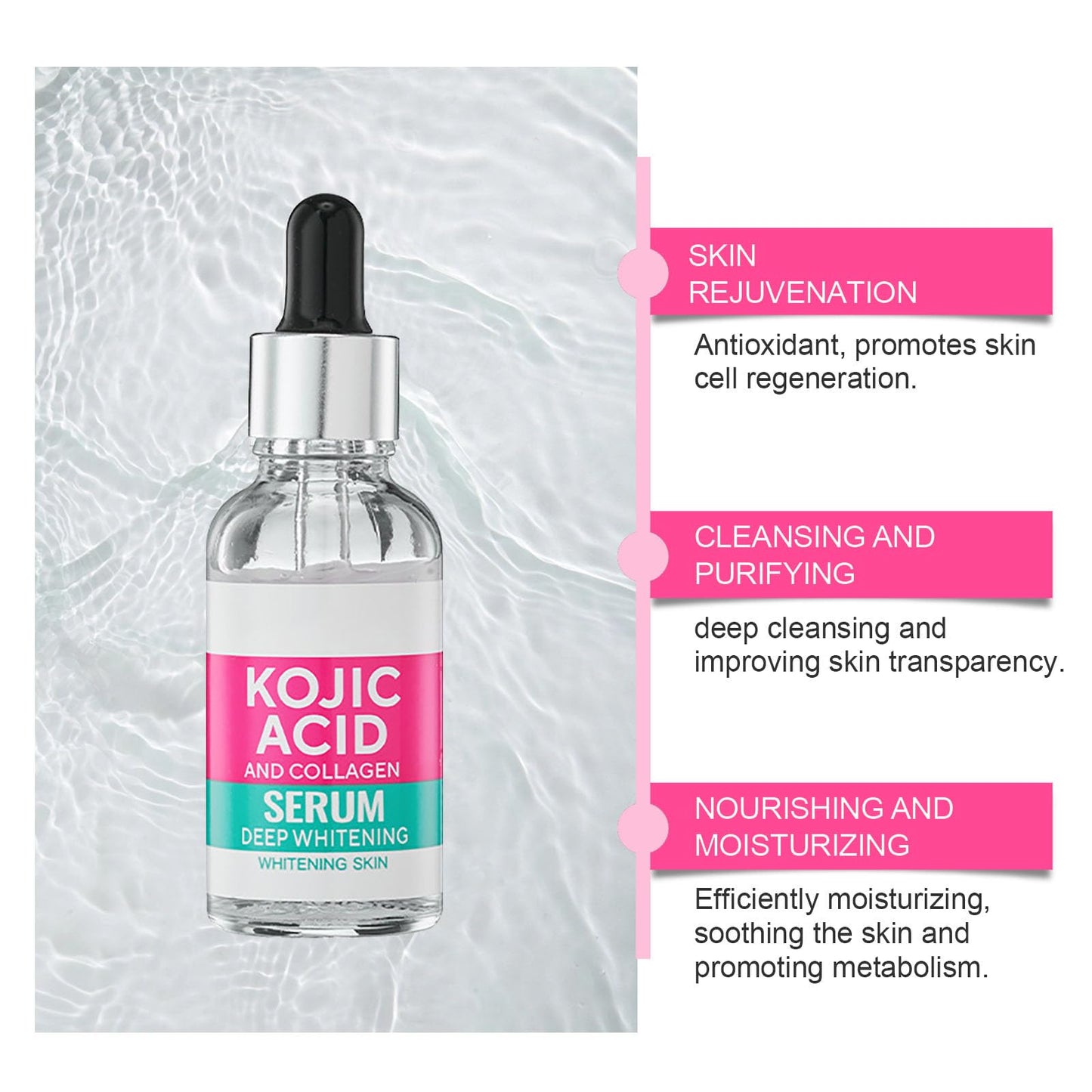 Kojic Acid Serum - Collagen Face Serum for Skin Lig_htening - Anti Aging Face Serum - Dark Spot Correcting Glow Serum - Hydrating Serum - Facial Serum for Firming, Moisturising, Nourishing (30ml)