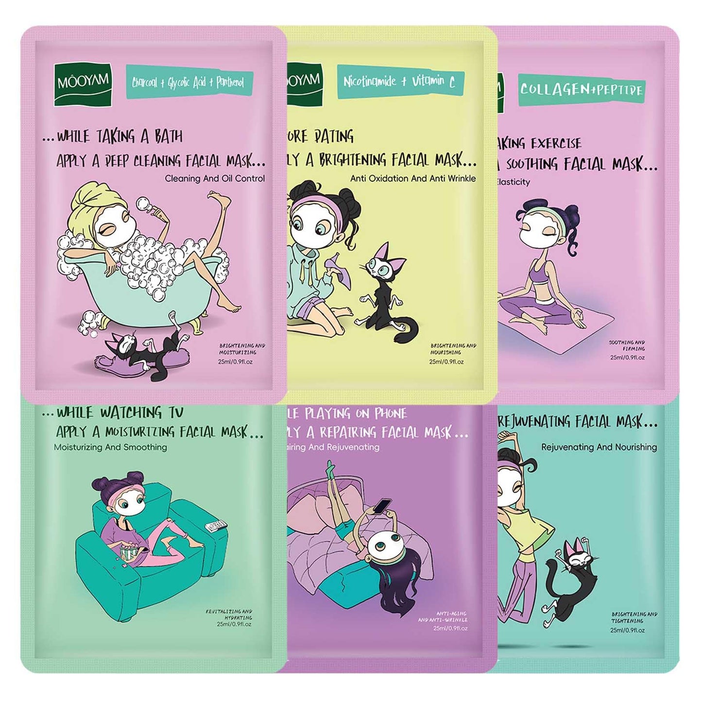 6Pcs Sheet Masks，Hydrating Face Mask Set for Teenage Girls，Face Mask Skincare，Moisturising and Firming Nourishing Face Masks - Soothing Sheet Face Mask