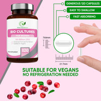 Probiotics for Women - 50 Billion CFU with Prebiotics and Cranberry – 120 Vegan Caps – Women’s Probiotic Supplement with Lactobacillus Reuteri and Acidophilus Probiotic, UK Made – Packaging May Vary