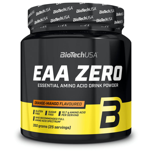 BioTechUSA EAA Zero - Essential Amino Acid Power | 7160mg EAA/Serving | WHO Recommended Ratio | Sugar-Free, Gluten-Free, 350 g, Orange-Mango