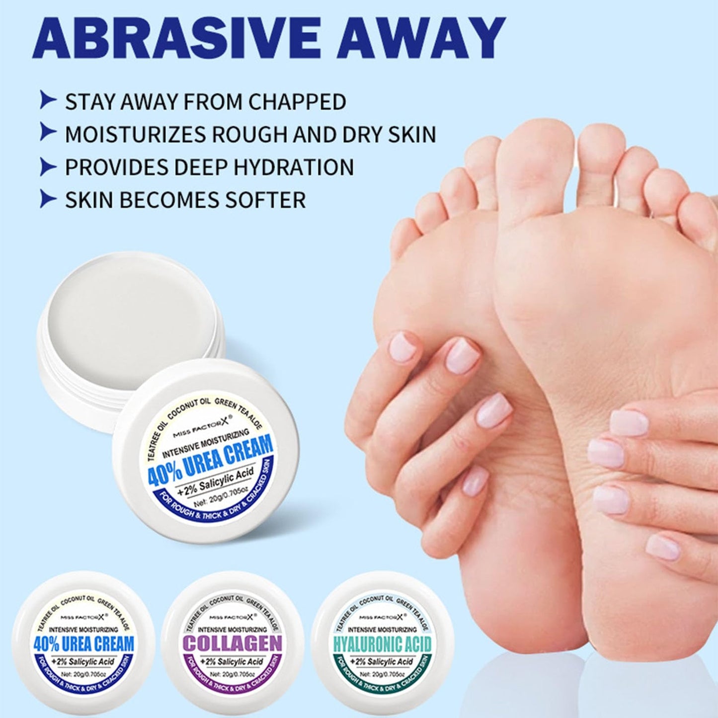 HERBINSOLS 40% Urea Cream - Foot Cream for Cracked Heels and Dry Skin - Foot Cream Kit, Urea, Collagen and Hyaluronic Acid, Plus 2% Salicylic Acid - Cracked Heel Repair Cream 60g (Pack of 3)