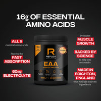 Reflex Nutrition EAA - Complete Essential Amino Acids - 16g EAAs with BCAAs, Vitamin B6, Electrolytes - Full Spectrum Amino Acids Powder for Muscle Growth & Recovery (Mango, 500g, 20 servings)