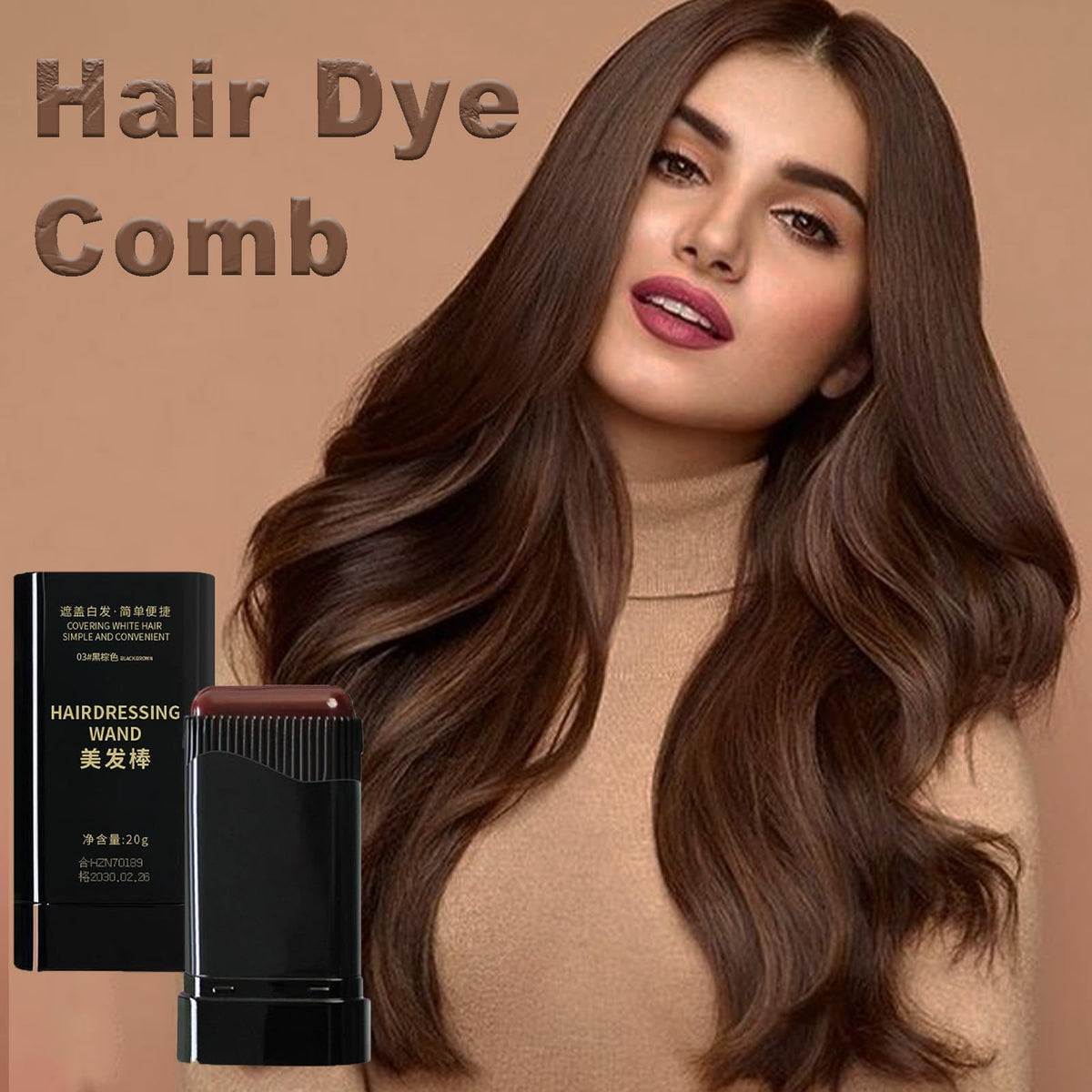 TUHOWEWZ Hair Dye Comb, 2 in 1 Instant Hair Colour Stick, Safe and Convenient Comb Hair Dye, Dark Brown Hair Colour Stick with Applicator, Portable Sweat-Proof Temporary Root Touch Up Dye Hair Cover Up