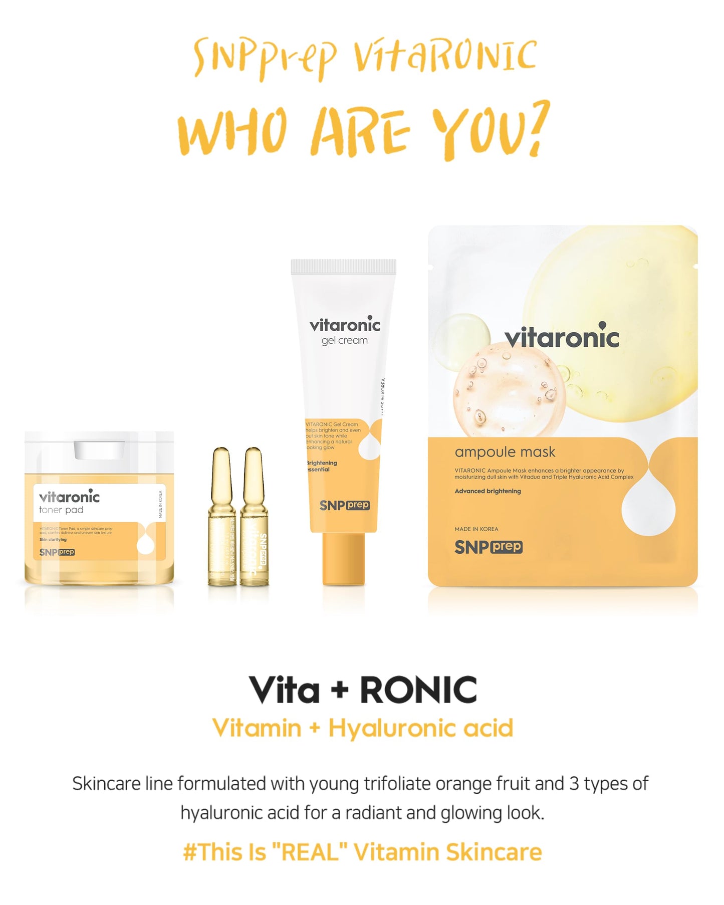 SNP Prep Vitaronic SOS Ampoule – Korean 7-Day Vitamin C Serum with Panthenol, and Hyaluronic Acid for Radiant Glow, Skin Vitality, and Dewy Hydration Care, 1.5ml x 7ea