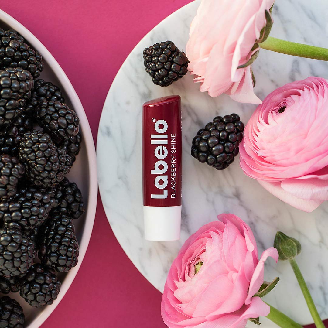 Labello Blackberry Shine Lip Balm with Soft Red Shine and Shimmer Pigments 4.8 g without Mineral Oils
