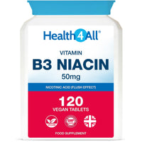 Health4All Vitamin B3 Niacin as Nicotinic Acid 50mg, 120 Tablets, Flush Effect
