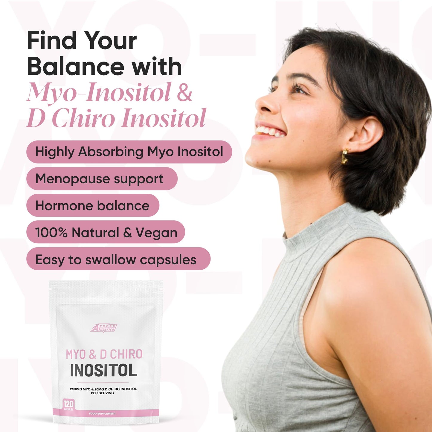 Freak Athletics Myo-Inositol & D Chiro Inositol - Supports Women with PCOS -120 Capsules - Promotes Hormonal Balance & Normal Ovarian Function
