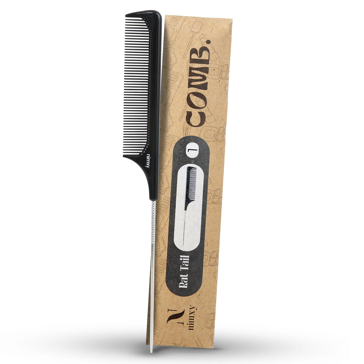 N Nimxy Nimxy Black Pin Tail Comb 1 Pc - Parting Rat Tail Hair for Hairdressing barber salon men women - Fine Tooth Comb with Stainless Steel