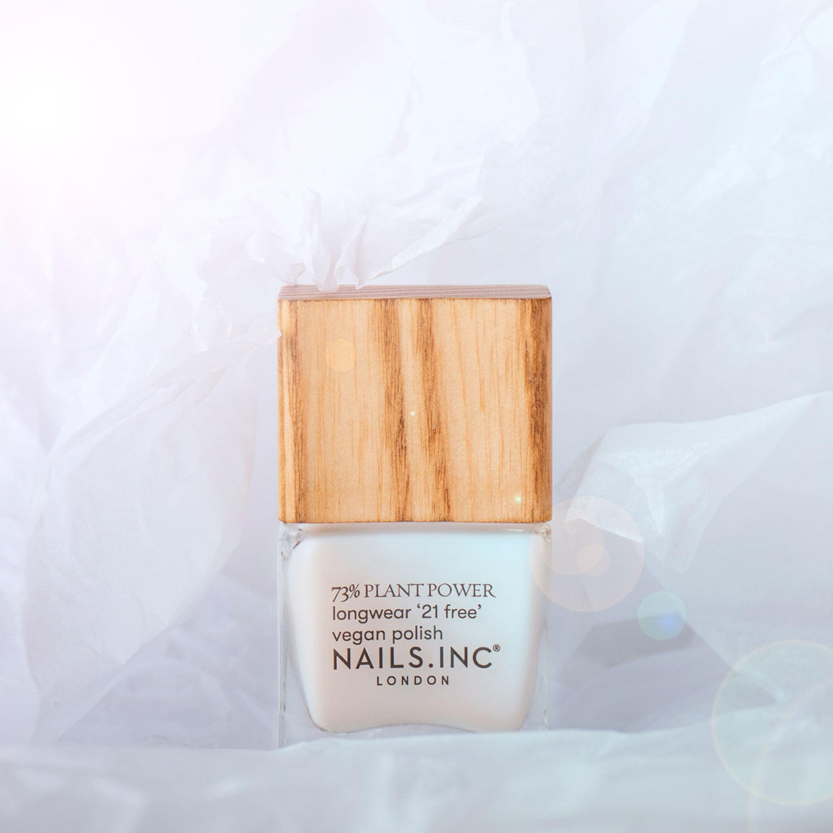 Nails Inc Plant Power Nail Polish, Glowing Somewhere, White Shimmer, 73% Plant-Based, Long Wearing, Quick Dry, High Shine Gel Like Finish, 21-Free, Vegan & Cruelty Free Nail Polish, 14 ML