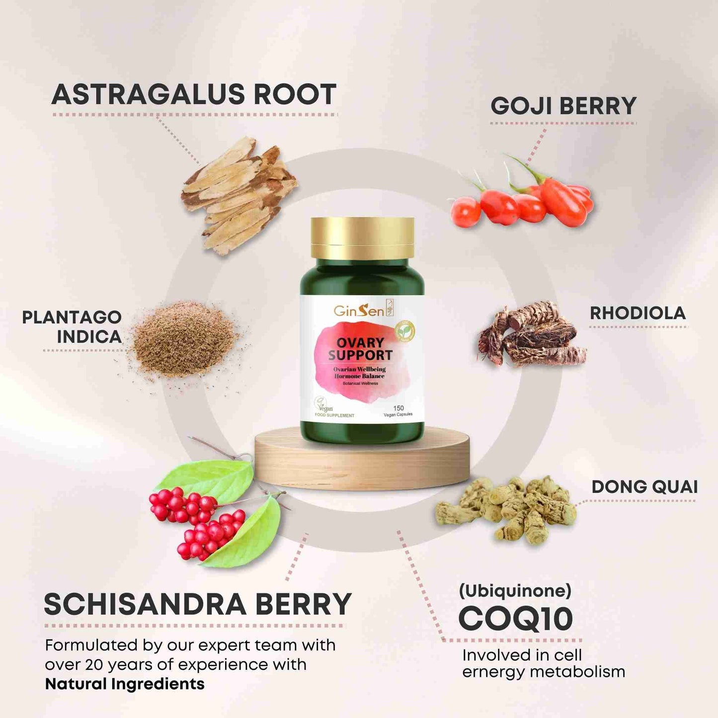 OvarySupport for Women’s Ovarian Health, Natural Hormonal Restore, 150 Capsules, Vegan Approved Supplement, Herbal Extract&Vitamins Made in UK