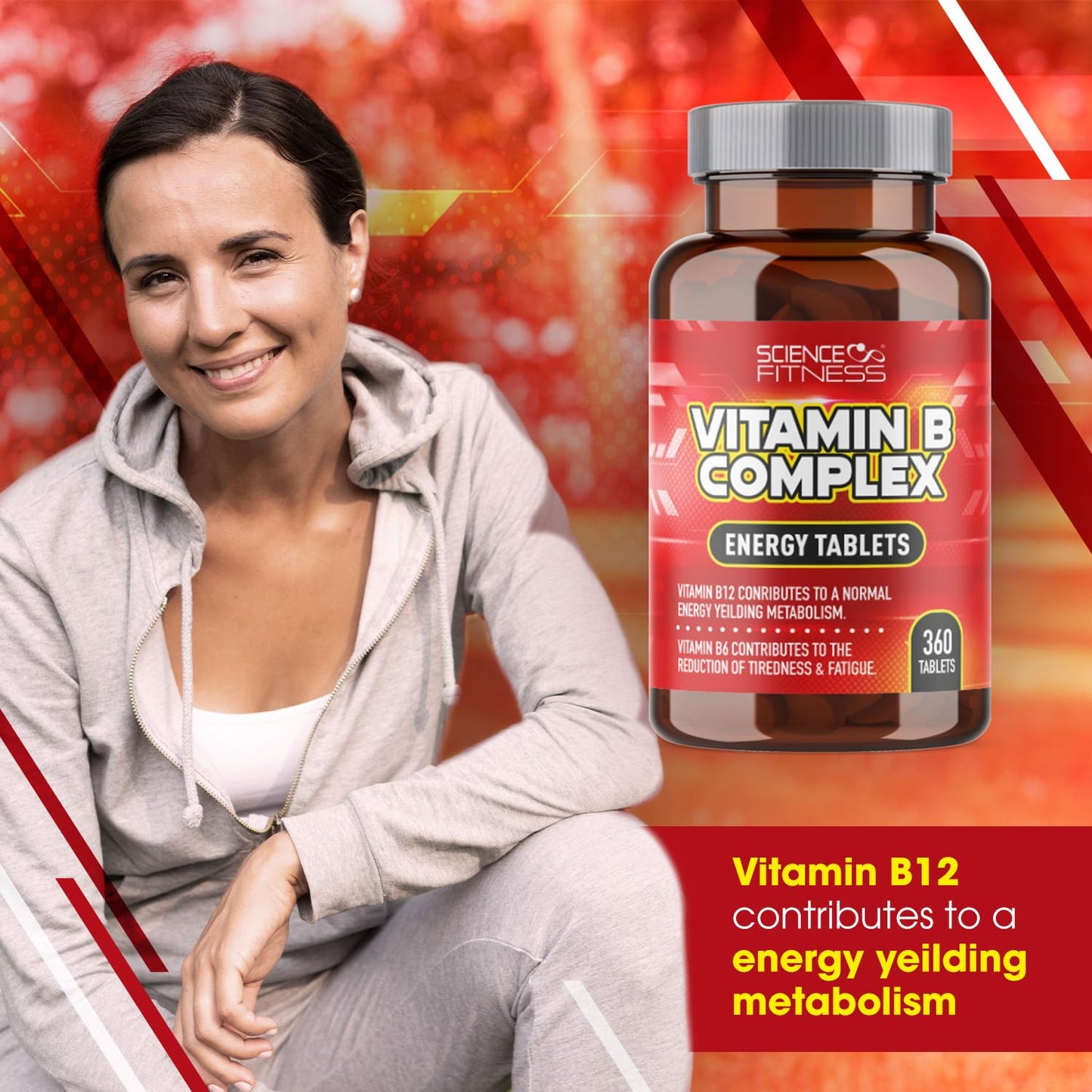 SCIENCE FITNESS B Complex Vitamins-360 Tablets, Suitable for Vegans B Complex Supplements, B1,B2, B6, B12 with Folic Acid