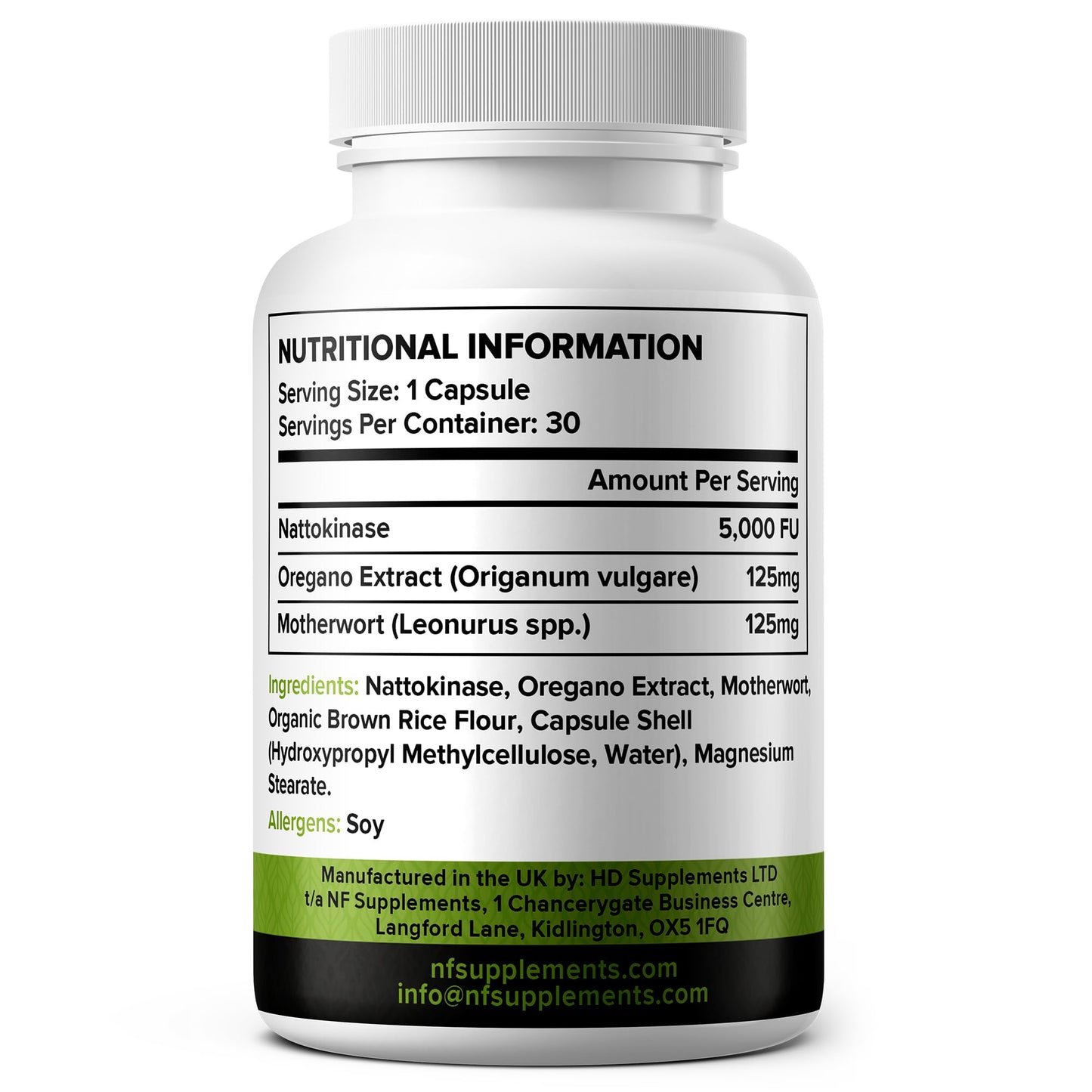 Natural Foundation Nattokinase 5000FU Arterial Support with Oregano Extract 125mg & Motherwort 125mg 30 Capsules Made in The UK (30)