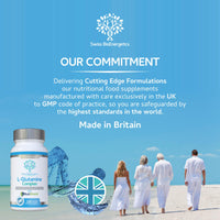 swiss bioenergetics L-Glutamine Complex with Butyric Acid, Glucosamine (N-Acetyl-D), Marshmallow Root, Slippery Elm Bark, Liquorice Root, Chamomile Flower, Mastic Gum, Quercetin & Zinc - UK Made and No Artificial Nasties