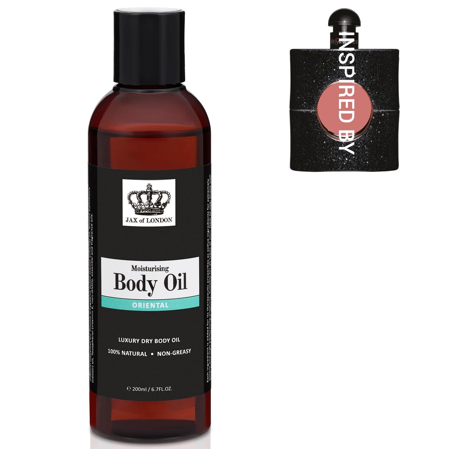 JAX OF LONDON Jax of London Perfume Inspired Body Oil 200ml – 100% Natural Ingredients – Vegan – Moisturising Oil for Skin Hair & Massage – Helps Improve Appearance of Stretch Marks – Inspired by Black Opium