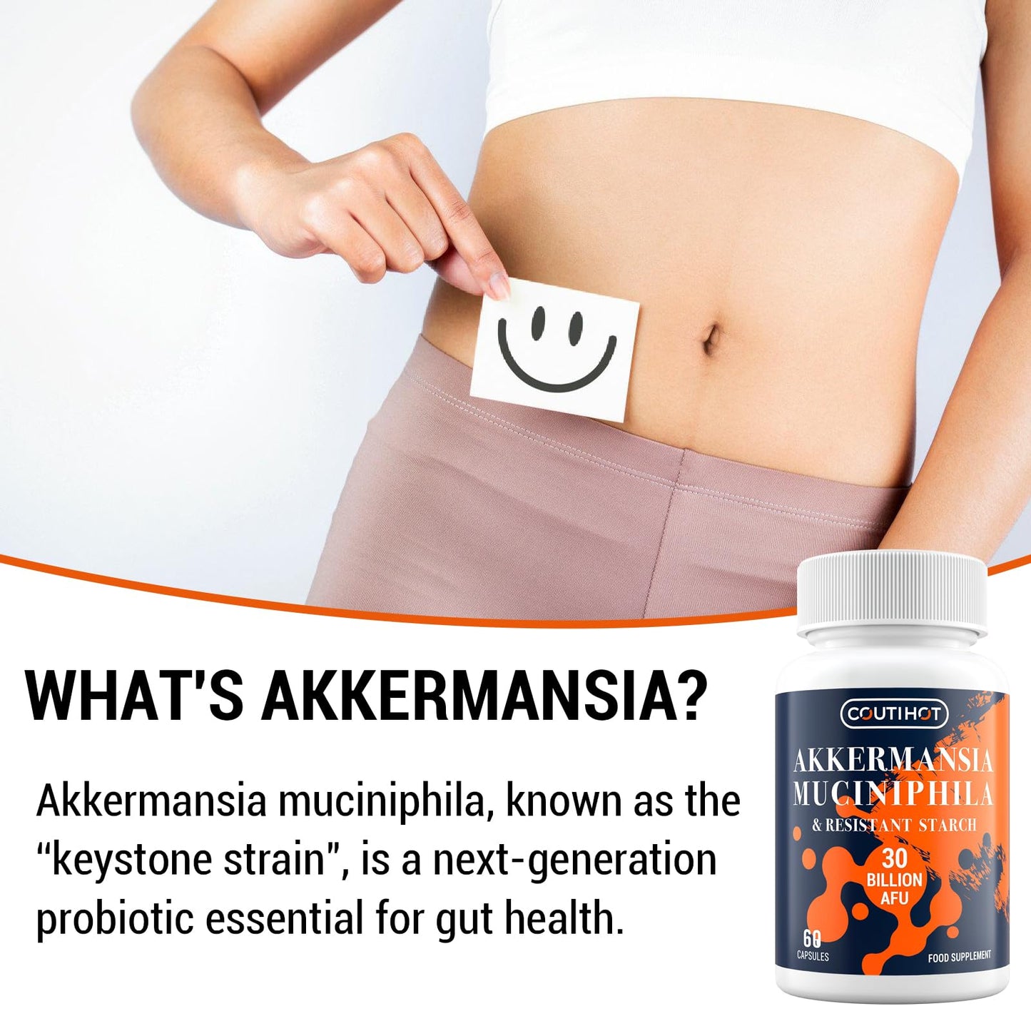 Coutihot Akkermansia Probiotic 30 Billion AFU, Probiotics for Gut Health, Akkermansia Muciniphila & Resistant Starch, Probiotic Supplement for Men & Women, Supports Digestive and Gut Lining, 120 Capsules