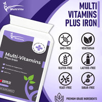 Multivitamins with Iron 180 One A Day Tablets - 13 Essential Vitamins & Minerals for Men and Women - Vitamins A, C, D, E, B1, B2, B3, B5, B6, B9, B12 & More - 6 Months Supply, UK Made to GMP Standards