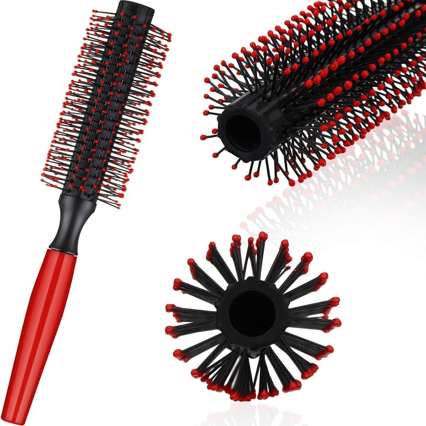 Generic Professional Quiff Roller Round Hair Brush with Red Rubber Grip Handle Slick Back, Curly Hair Brush Ideal round hair brush for men and Barbers rubber handle round brush