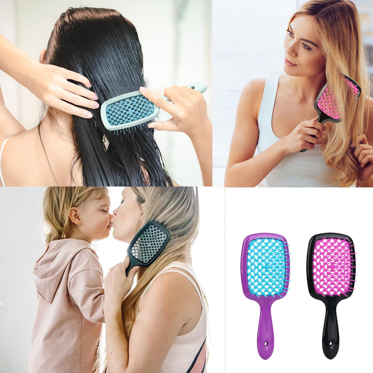 PRVCFZ 2PCS Unbrush Hair Brush, Massage Comb,Hairdressing Comb,Detangle Hair Brush for Women Men, and Kids, Great on Wet/Dry Hair Smoothing Massaging Detangling (Purple+Black）