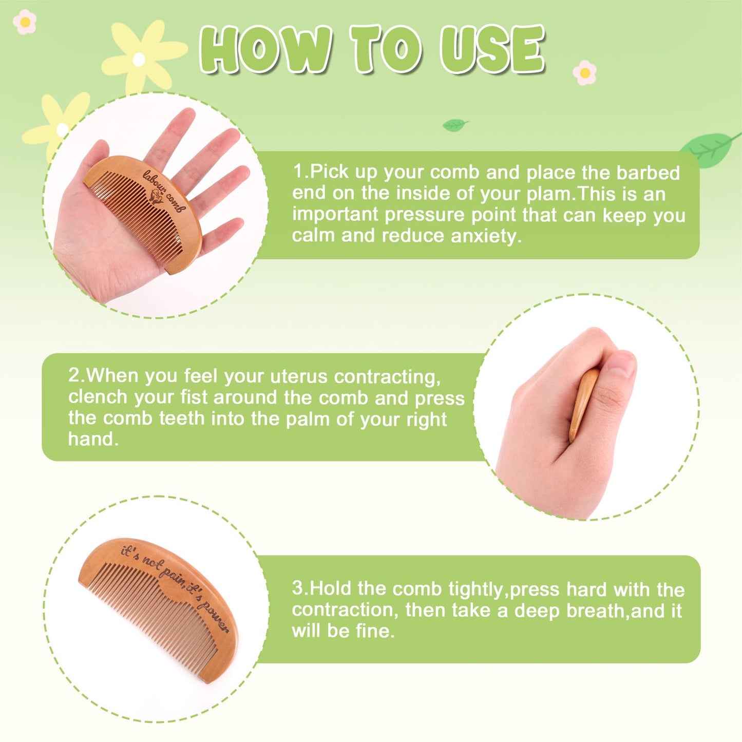 Kaempe Labour Birthing Comb, Wooden Birth/Wave Comb, Labour/Postpartum Essentials, Perineal Massage Tool, Hospital Bag Essentials, After Birth for Mum