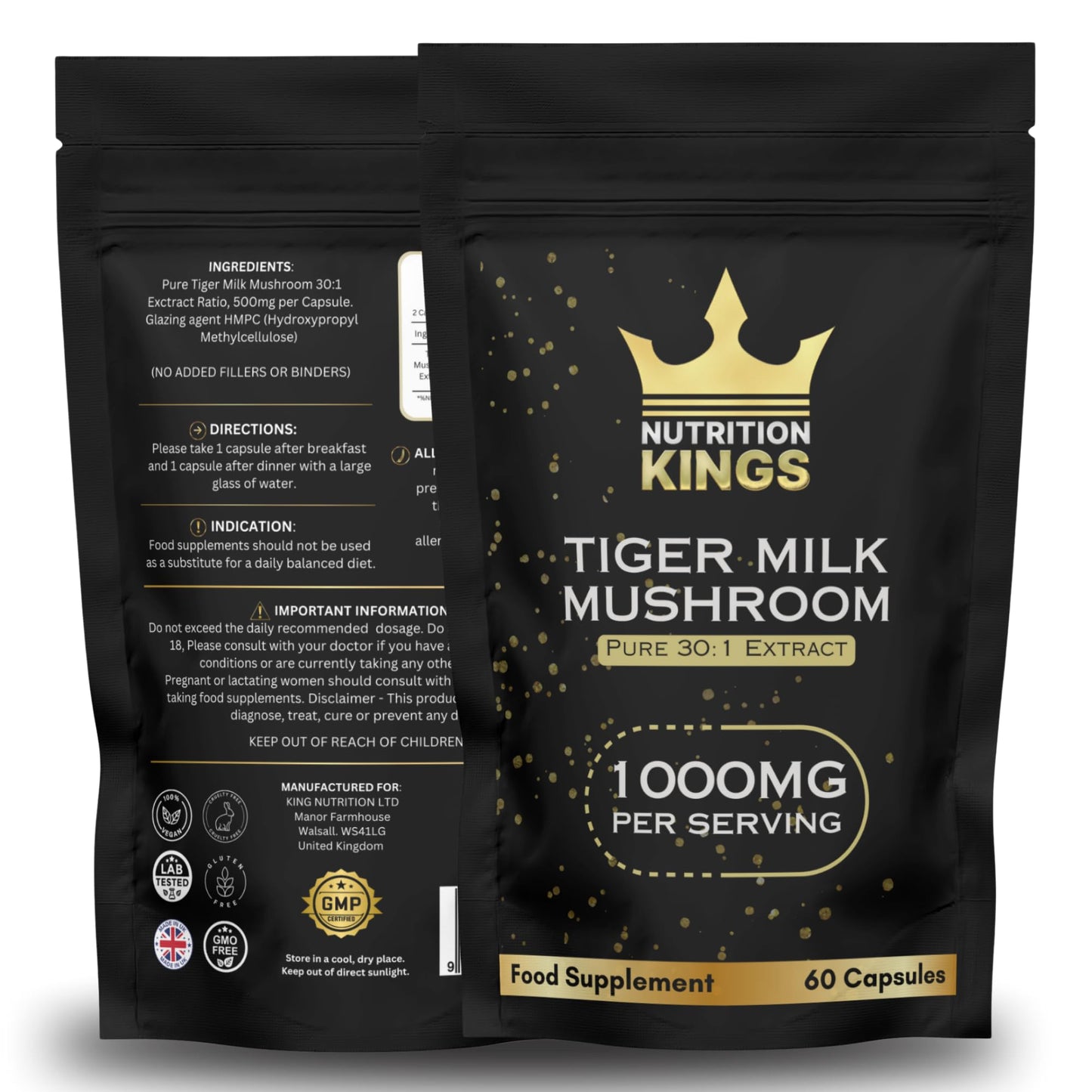Tiger Milk Mushroom – Lung & Immune Support Supplement – Vegan Herbal Blend with Functional Mushrooms – 60 Vegan Capsules – by Nutrition Kings