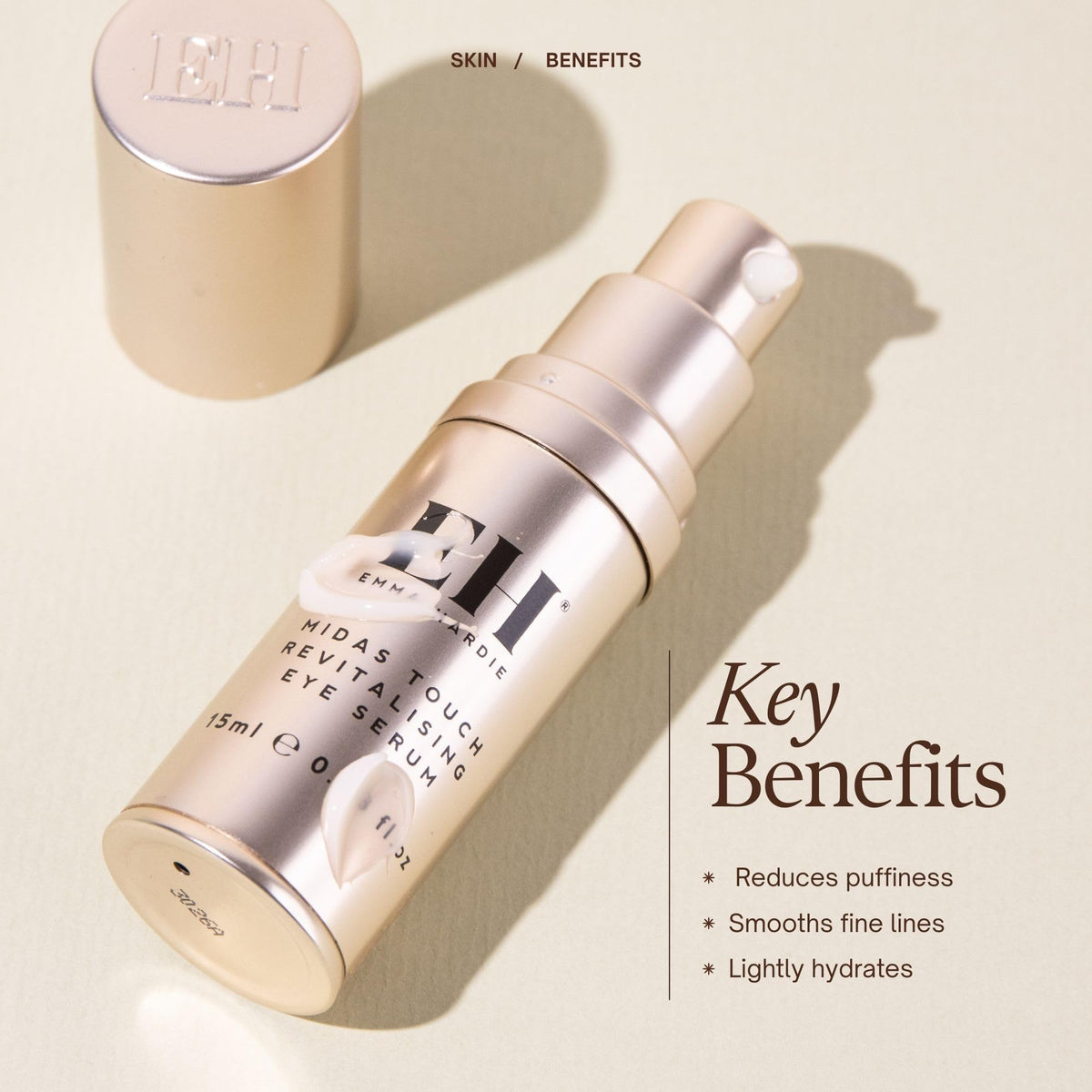 Emma Hardie Midas Touch Revitalising Eye Serum 15ml with Hyaluronic Acid, Hydrating, Brightening Eye Serum for Dark Circles & Puffiness, Anti-Ageing Eye Treatment for Fine Lines & Wrinkles