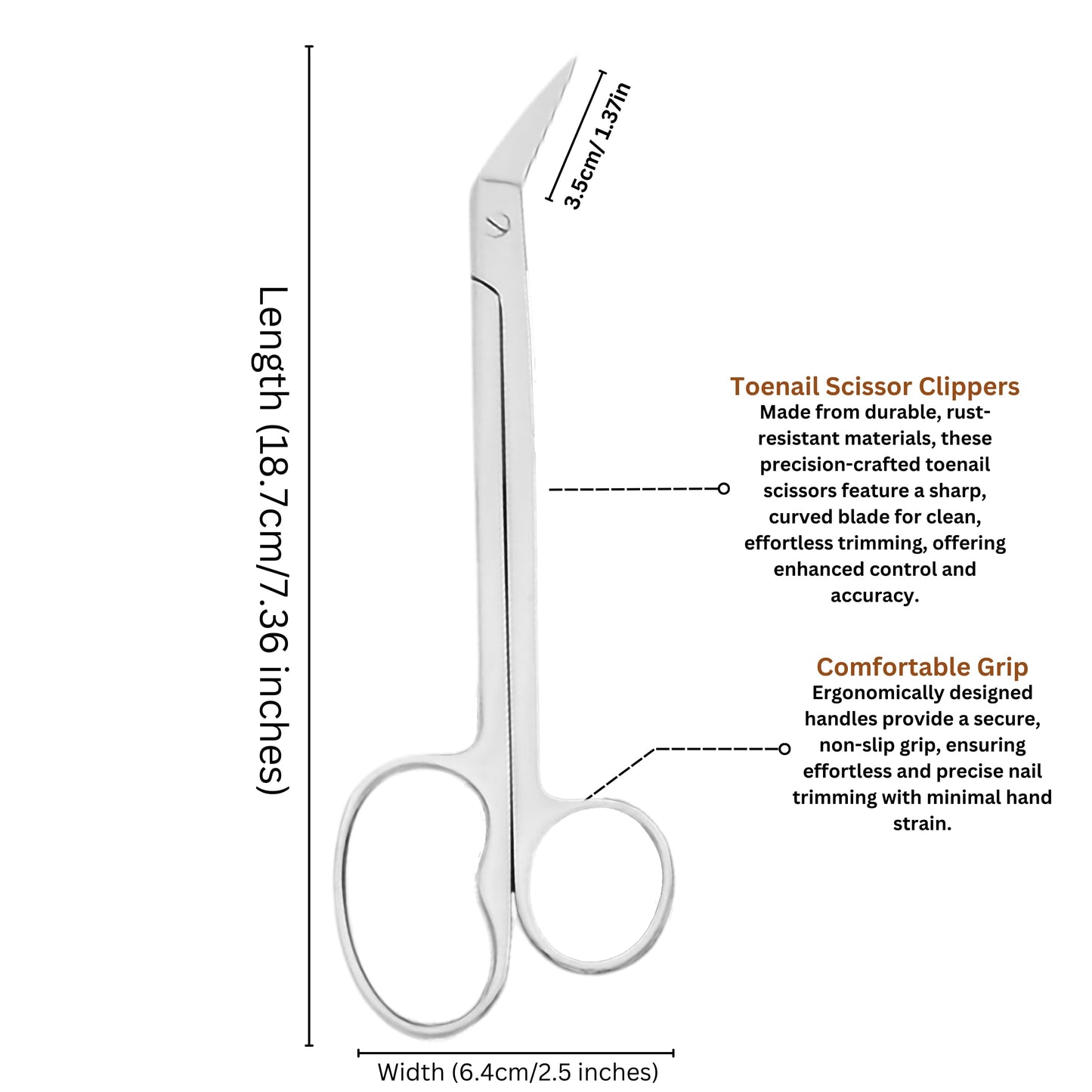 Asm Instruments ASM Toe Nail Scissors Clippers + Nail File with Pouch - Extra Long Handle Stainless Steel Toenail Scissor for Fingernail & Thick Ingrown Toenails Chiropody Podiatry Nail Clippers for Women & Men