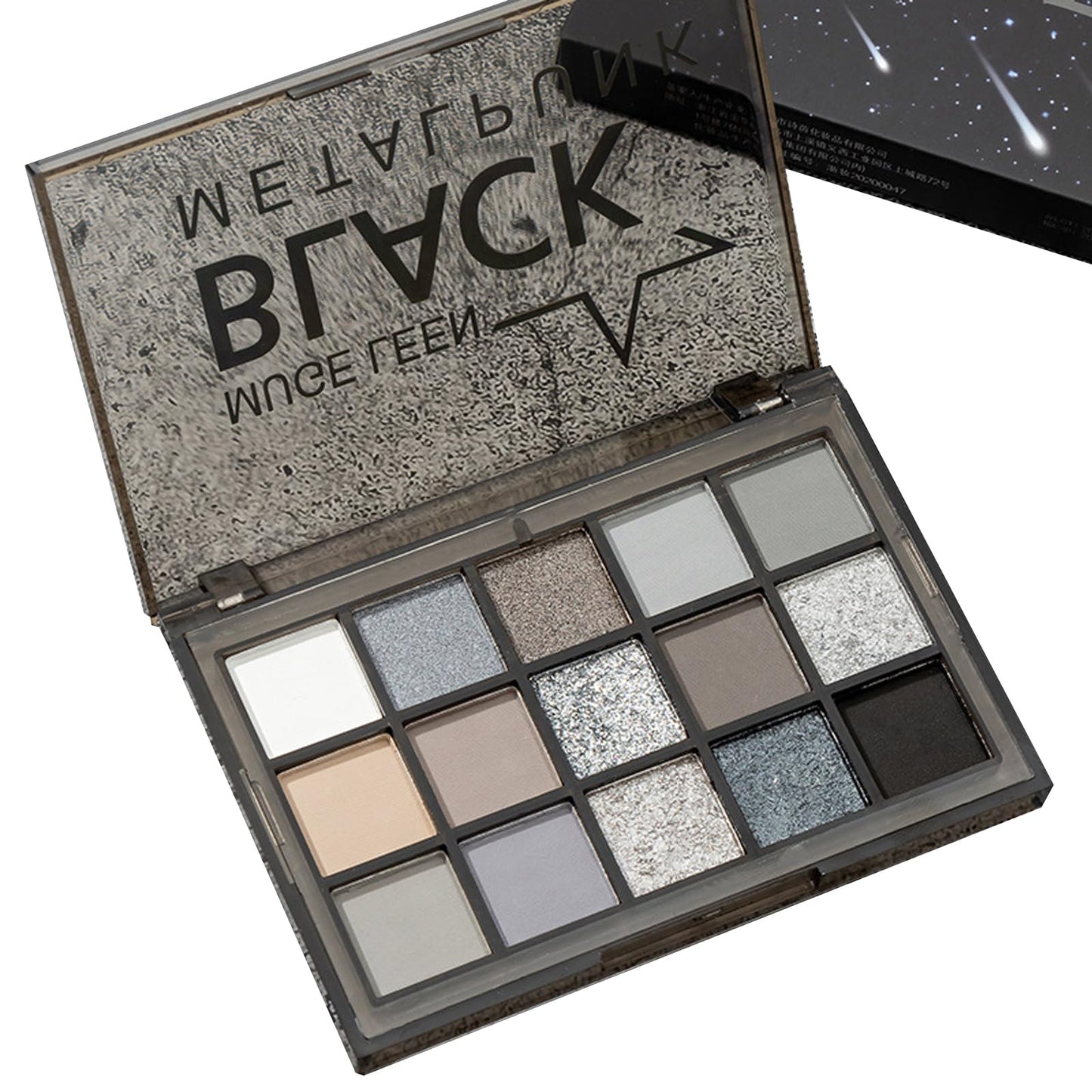 HAORQEE Black Eyeshadow Palette, Gothic Makeup Glitter Black White Grey Silver Eye Shadow Palette, Smokey Long Lasting Waterproof Highly Pigmented Eye Shadow Pallets Halloween Gifts for Women