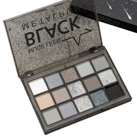 HAORQEE Black Eyeshadow Palette, Gothic Makeup Glitter Black White Grey Silver Eye Shadow Palette, Smokey Long Lasting Waterproof Highly Pigmented Eye Shadow Pallets Halloween Gifts for Women