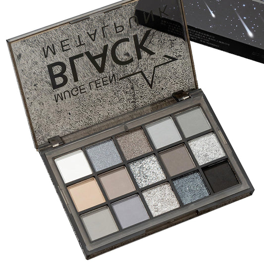 HAORQEE Black Eyeshadow Palette, Gothic Makeup Glitter Black White Grey Silver Eye Shadow Palette, Smokey Long Lasting Waterproof Highly Pigmented Eye Shadow Pallets Halloween Gifts for Women