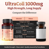 Pureclinica UltraColl Marine Collagen 1000mg x 180 Tablets (6 Months Supply). The only Patented Anti-Aging Collagen Types I, II, III, and VII.