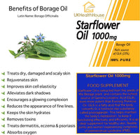 UKHealthHouse Starflower Oil Capsules 1000mg – High Strength Borage Oil with 18% GLA & Omega 6 | Cold Pressed Softgels for Women’s Health, Skin, Digestion & Hormonal Balance – 360 Capsules