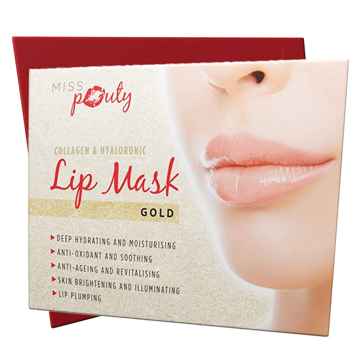 Miss Pouty Gold Lip Mask x5 – Collagen, Hyaluronic Acid, Plumping, Hydrating, Anti-Ageing, Moisturising, Soothing, Fuller Lips, Dry Lip Repair, Anti-Wrinkle, Crystal Gel Lip Treatment