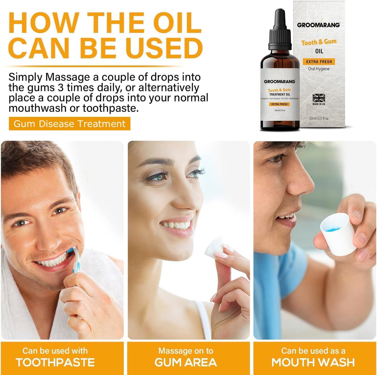 groomarang Groomarang Gum Oil - Made from 100% Pure Botanical Oils (Extra Fresh) Convenient Dropper Bottle for Accurate Dispensing 30ml Includes Stainless Steel Tongue Scraper