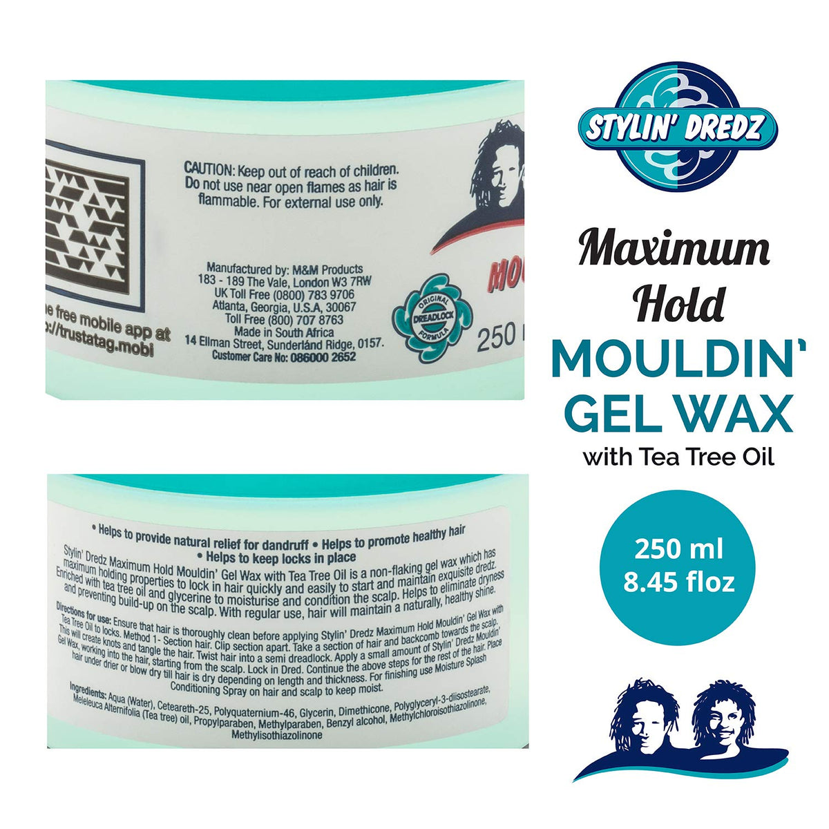 Stylin Dredz Stylin' Dredz Moulding Strong Maximum Hold Gel Wax with Tea Tree Oil Hair Care for Dreadlocks 250 ml