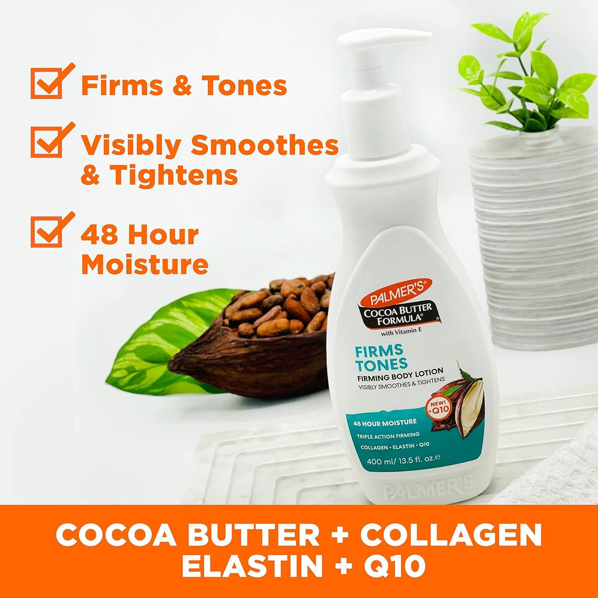 Palmer's Cocoa Butter Formula Skin Firming Body Lotion, Toning & Tightening Cream with Q10, Collagen & Elastin, Pump Bottle, 400ml | Click 'Customise Now' to Make Your Bulk Buy!